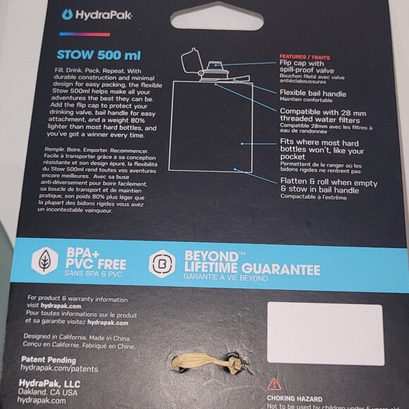Hydrapak Water Bottle Collapsible Stow 1L/32oz and 500ml/16oz available - Picture 9 of 13